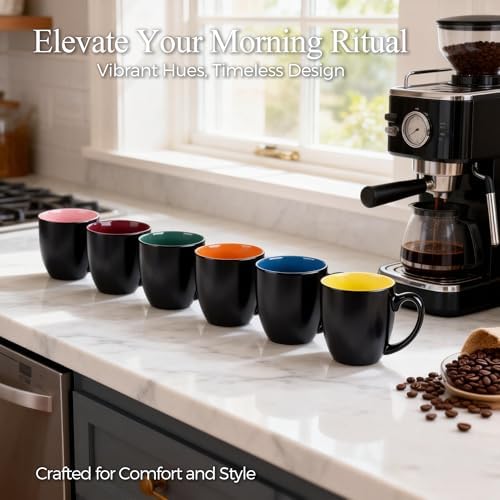 GBhome 16 oz Coffee Mugs Set of 6, Ceramic Coffee Cups- Multi-Color