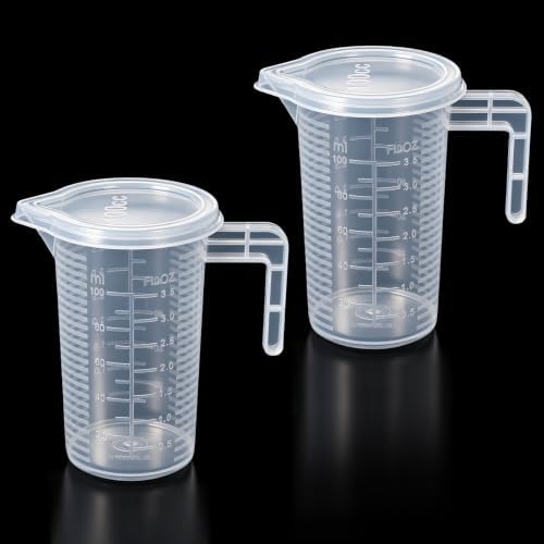 100ml Plastic Graduated Beaker, 2 Pack Oil Measuring Container Liquid