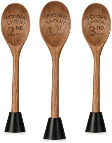 Ptwola 3PCS Wooden Spoon Award Trophies Set 6.93"L Funny Chili Cook