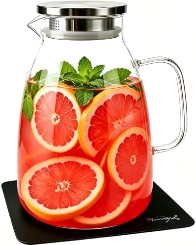 Glass Pitcher with Lid,1 Gallon Glass Water Pitcher, Iced Tea Pitcher
