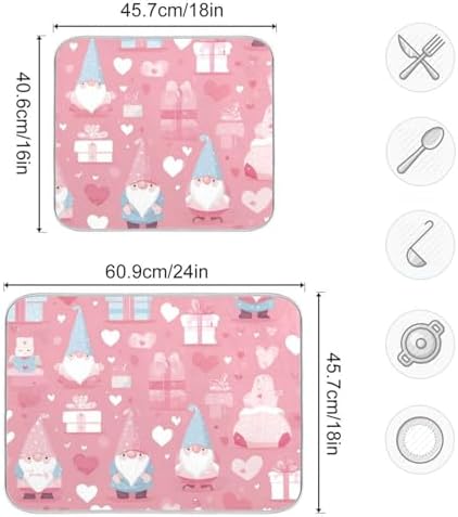 OTVEE Pastel Gnome Pattern Dish Drying Mat for Kitchen Counter