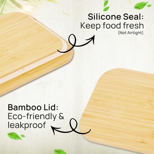Vtopmart 4 Pack Glass Food Storage Containers with Bamboo Lids