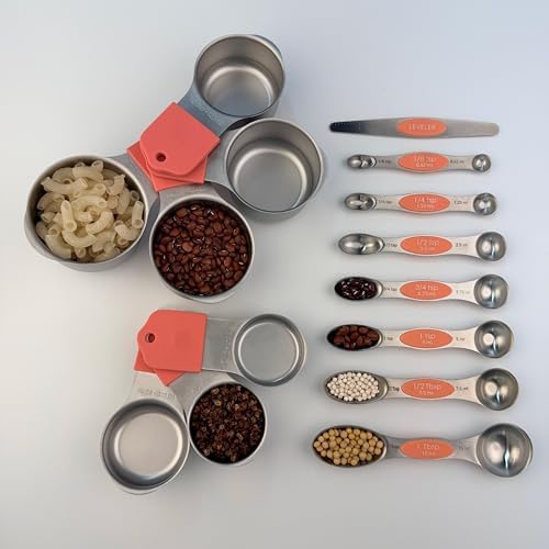 Stainless steel 304 measuring cup and spoon magnetic silicone handle