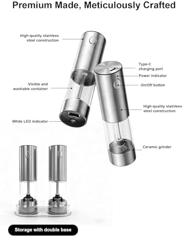 Rechargeable Electric Salt and Pepper Grinder Set