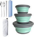 Camping Bowls, 3PCS Collapsible Bowls with Cutlery and Reusable