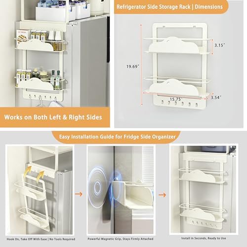 Adjustable Over-Fridge Magnetic Spice Rack, 20.8"-36.6" Shelf