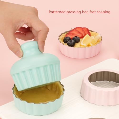 Egg Tart Pan Carbon Steel Pie Pans with Removable Bottom Pastry Tamper