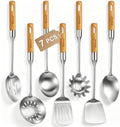 7-Piece Stainless Steel Utensil Set with Wooden Handle