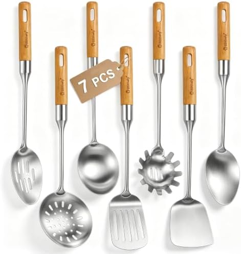 7-Piece Stainless Steel Utensil Set with Wooden Handle