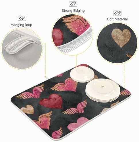 OTVEE Romantic Wing Art Dish Drying Mat for Kitchen Counter Absorbent