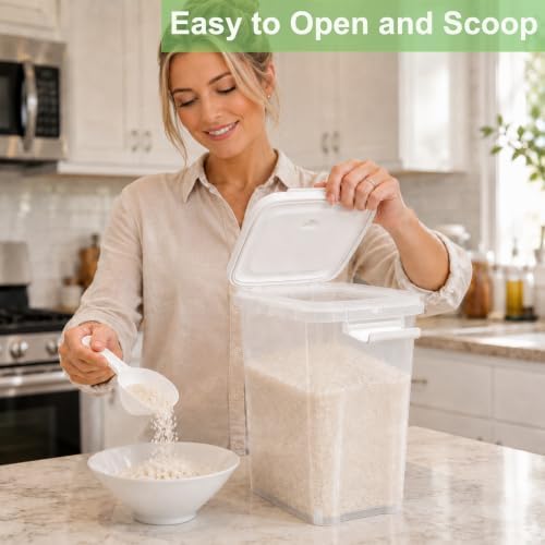 Rice Storage Container 10-15 Lbs, Airtight Flour Dry Food Bin with