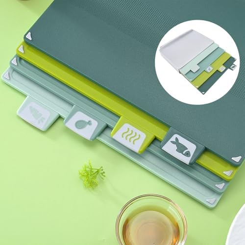 Labeled Cutting Board Set 4-Piece Plastic with Storage Rack, Color