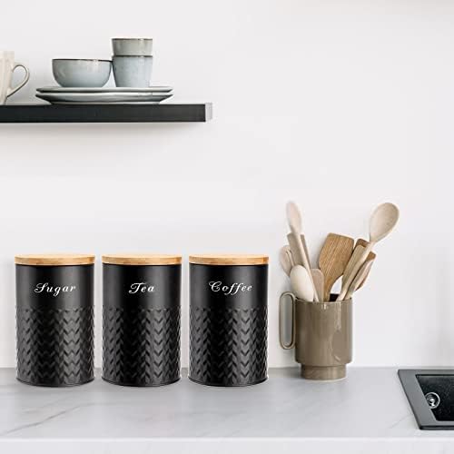 Bekith 3 Pack Kitchen Canisters with Bamboo Lids, Airtight Metal
