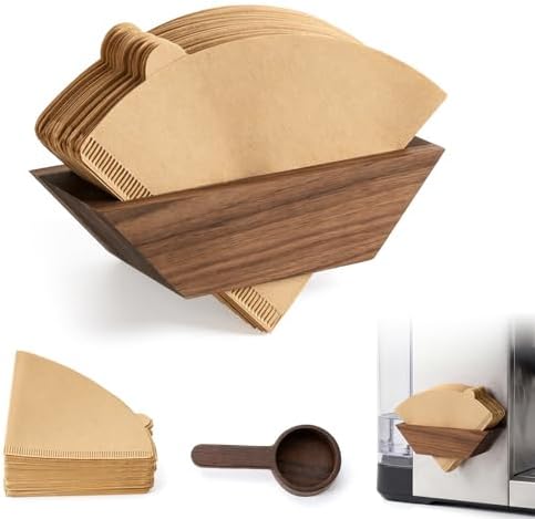 Magnetic Coffee Filter Holder Set, Walnut Wood Cone Coffee Filter