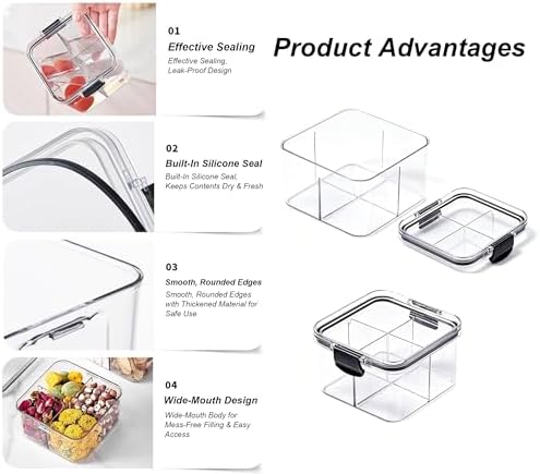 2 Pack 4 Compartment Airtight Food Storage Containers,460 ml Divided