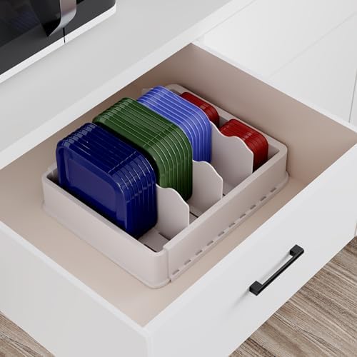 SWOMMOLY Expandable Food Container Lid Organizer for Kitchen Cabinet