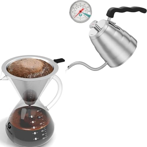 Coffee Gator Pour Over Coffee Maker & Gooseneck Kettle, 27oz, 40oz