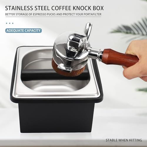 DIBTSA Espresso Knock Box,Stainless Steel Coffee Pucks Container, with