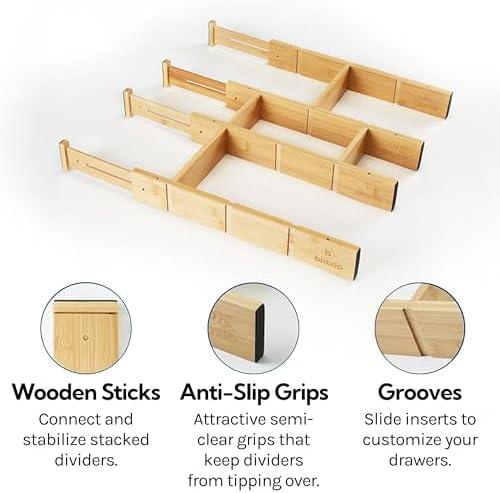 Adjustable Drawer Dividers Pack of 4 with Inserts, Set Kitchen Drawer