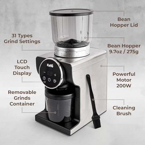 Kaffe Electric Burr Coffee Grinder, 9oz, Stainless Steel