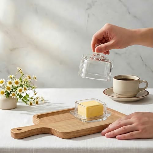 ZOOFOX 2 Pack Glass Butter Dish, Small Glass Butter Keeper with Lid
