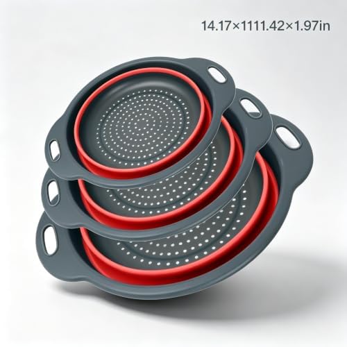 Red Collapsible Colander Set 3 Pack Silicone Strainers