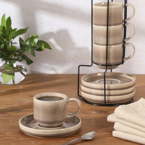 Gibson Elite Sunrise Hills 9-Piece Stackable Stoneware Cup and Saucer