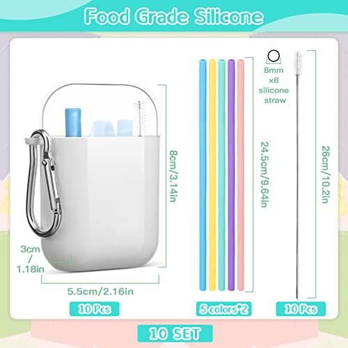 Mumufy 10 Set Silicone Travel Straws with Case Reusable Straws