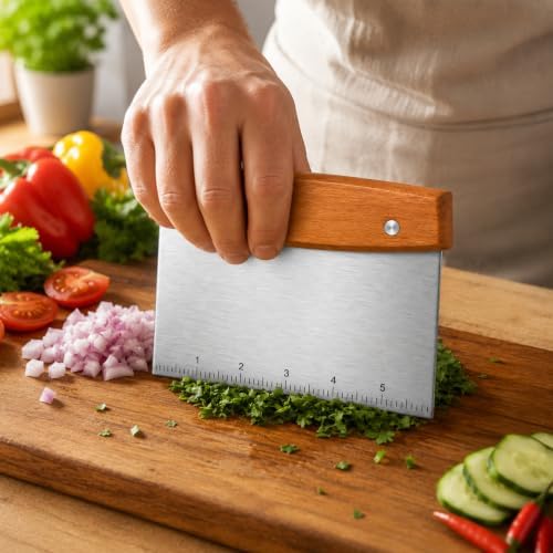 6 Inch Pizza Dough Cutter with Wooden Handle, Sour Dough Scraper Tool