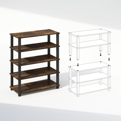 Furinno Turn-S-Tube 3-Tier Shelves, Set of 2, Amber Pine