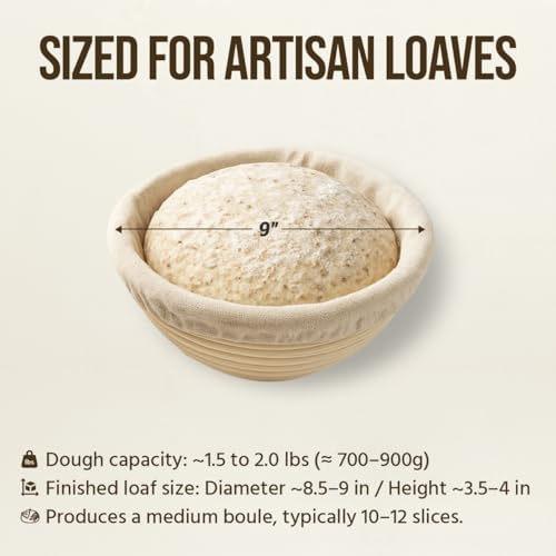 Banneton Bread Proofing Basket Set, 2 Round 9-Inch Baskets