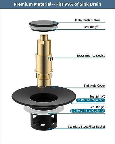 Hibbent All Metal Universal Bathroom Sink Stopper for 1.1''~2.3''