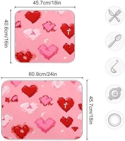 OTVEE Charming Pixel Heart Art Dish Drying Mat for Kitchen Counter