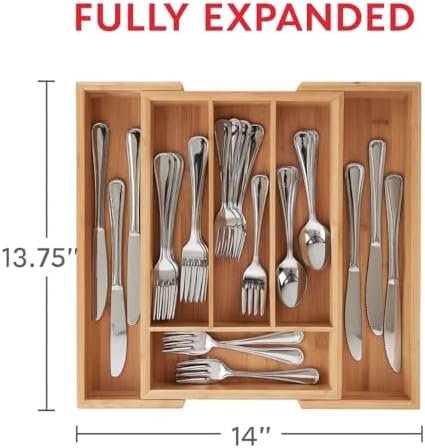 HIC Kitchen Expandable 6-Slot Silverware Cutlery Utensil Storage Tray