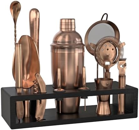 Highball & Chaser Bartender Kit with Espresso Bamboo Stand. Beautiful