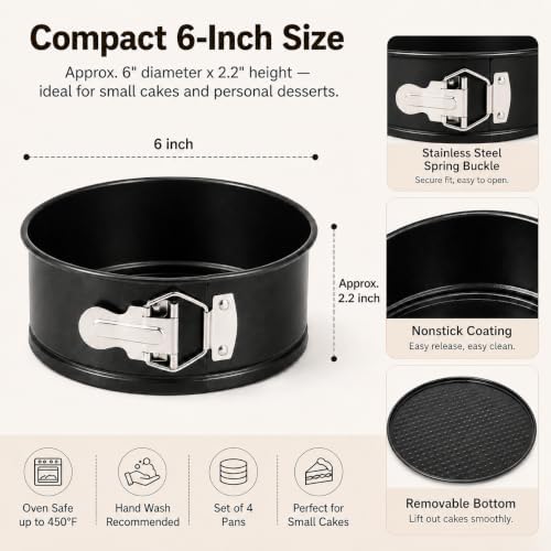 Zimtty 6 Inch Round Nonstick Springform Pans with Removable Bottom