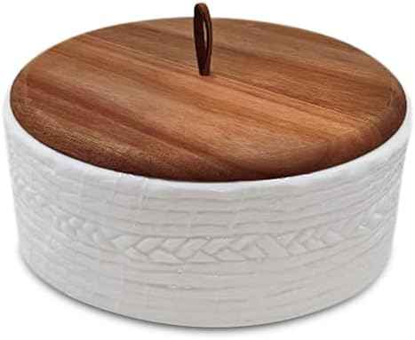Authentic Wood and Ceramic Tortilla Warmer - Tortilla Holder with Lid