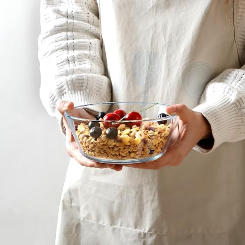 NUTRIUPS 25oz Glass Bowl, Clear Flat Bottom Shallow Prep Bowl Set of 4