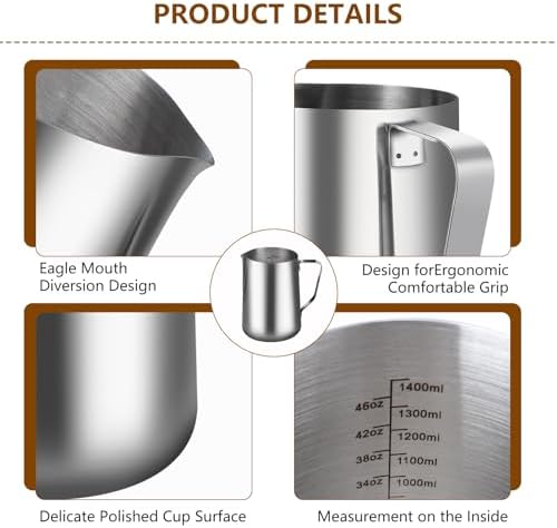 45oz Milk Frothing Pitcher with Latte Art Pen-Stainless Steel Steaming