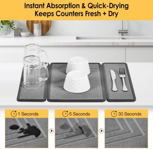 Stone Dish Drying Mat with Silicone Sleeve 19.7" x 15.7", Tri-Fold