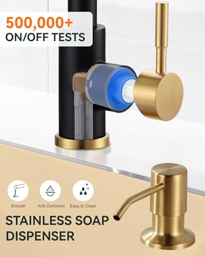 Black and Gold Waterfall Kitchen Faucet with Pull-Down Sprayer