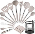 HOTEC 14-Piece Khaki Silicone Utensil Set