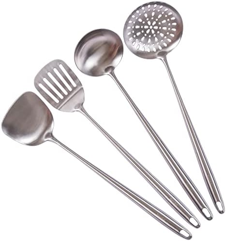 17′′ Wok Utensils - Wok Spatula and Ladle, Skimmer Spoon, Slotted