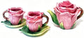 Ceramic Rose Tea Pot Set, 3D Hand-painted Rose Red Flower Cup and