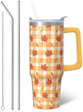 30 oz Fall Insulated Tumbler with Handle & Straw for Autumn Leaves
