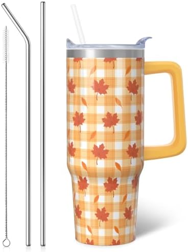 30 oz Fall Insulated Tumbler with Handle & Straw for Autumn Leaves