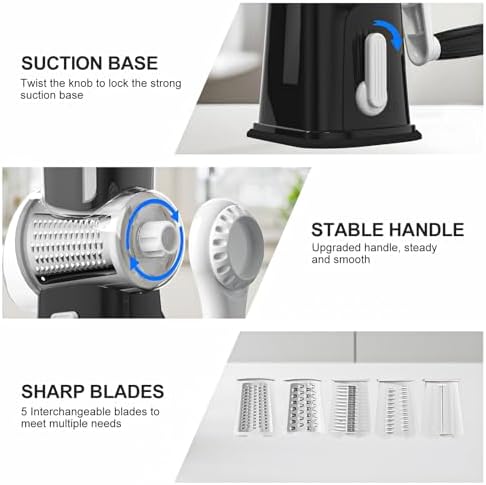 Ourokhome Rotary Cheese Grater Cheese Shredder with 5 Interchangeable