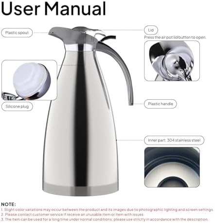 68 Oz Stainless Steel Thermal Carafe - Double Walled Vacuum Insualted