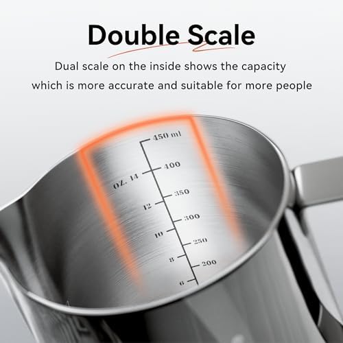 HiBREW Latte Art Pitche 15oz, Stainless Steel Milk Frothing Pitcher