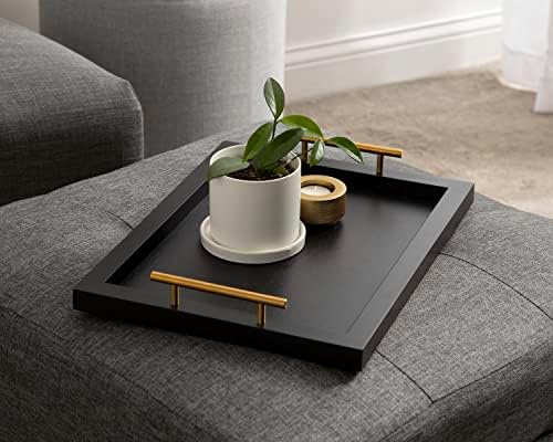 Kate and Laurel Halsey Rectangle Decorative Wooden Tray with Polished